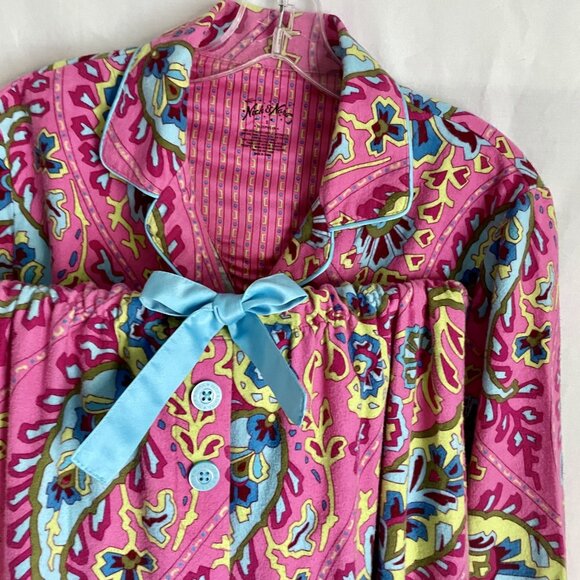 Nick & Nora VTG Flannel Print Pajamas 2 Piece SET Size S Pink Paisley Top Pants - Picture 6 of 16